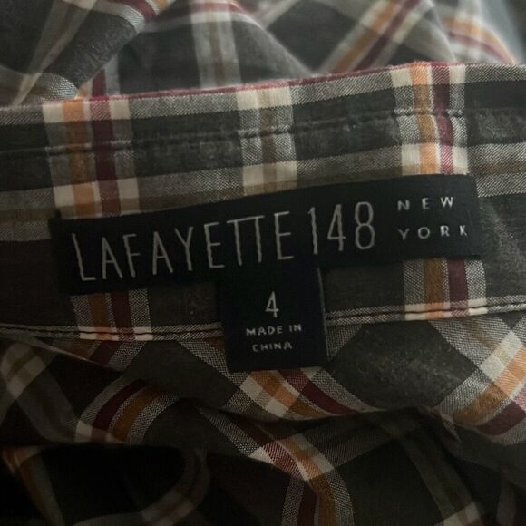 ✨Lafayette 148 - Grey & Orange Plaid Button Down Sz 4✨ - Picture 6 of 7